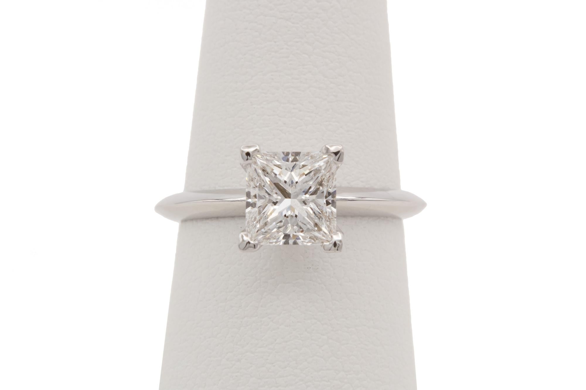 Women's GIA Certified Platinum Princess Diamond Solitaire Engagement Ring 1.65ct D/VS2 For Sale