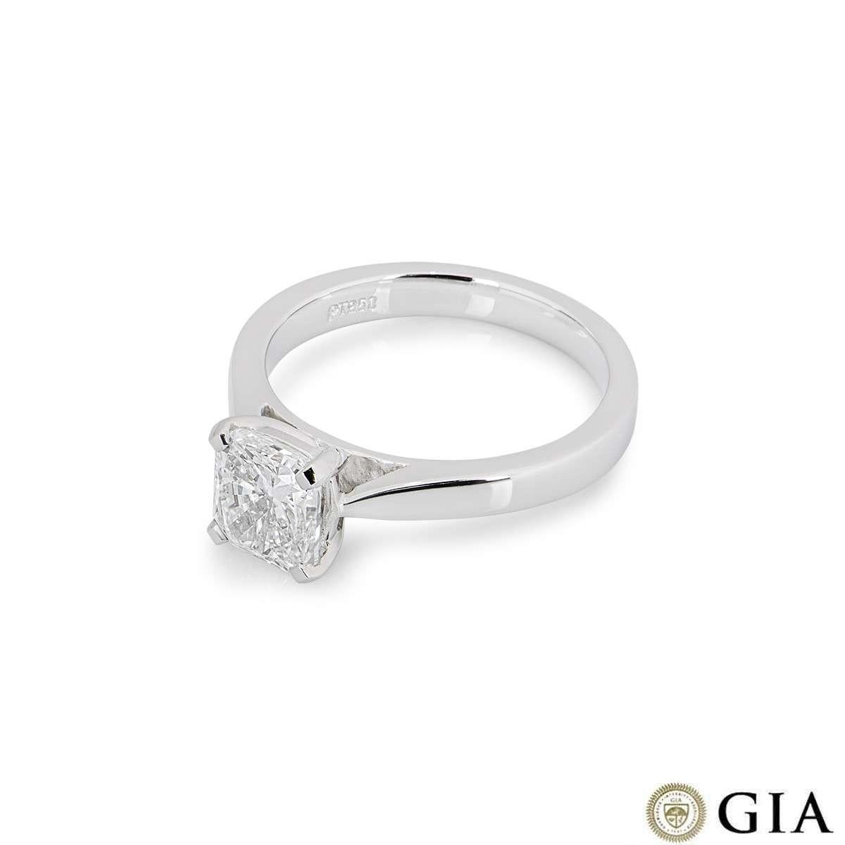 Women's GIA Certified Platinum Radiant Cut Diamond Engagement Ring 1.51 Carat G/VS2 For Sale