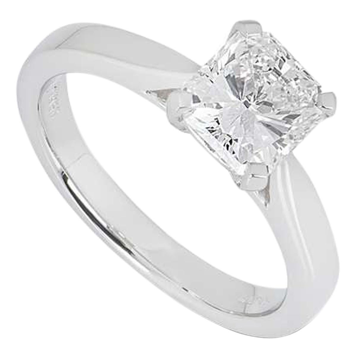 GIA Certified Platinum Radiant Cut Diamond Engagement Ring 1.51 Carat G/VS2