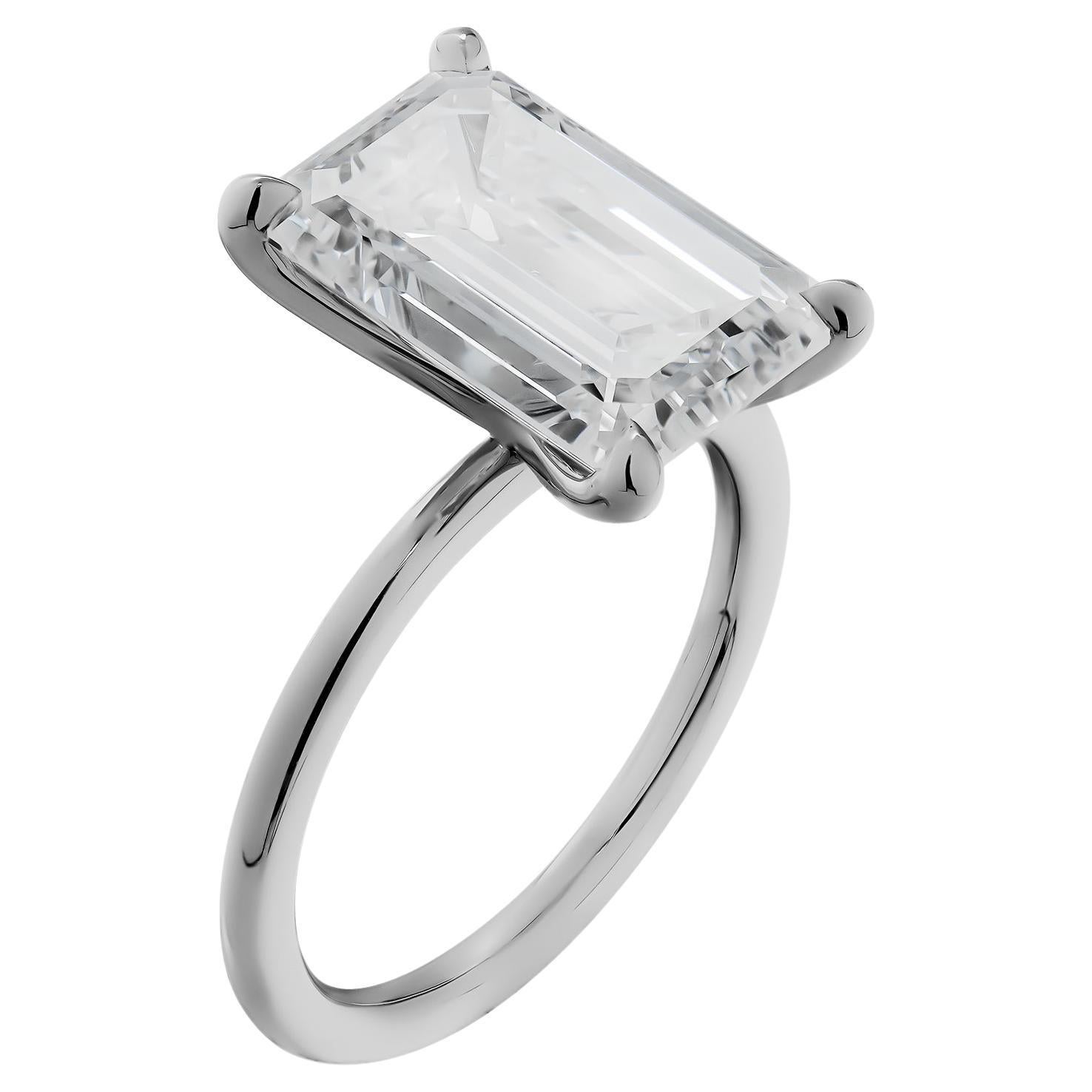 GIA Certified Platinum Ring with 4.00 Carat Emerald Cut Diamond