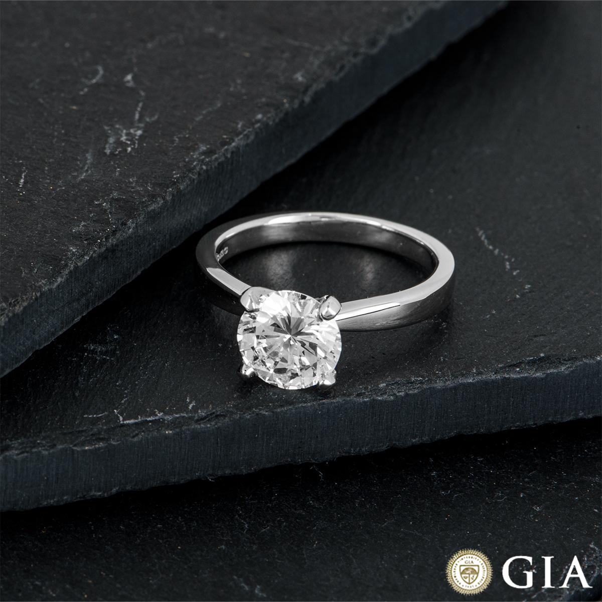Round Cut GIA Certified Platinum Round Brilliant Cut Diamond Engagement Ring 1.51 Carat For Sale