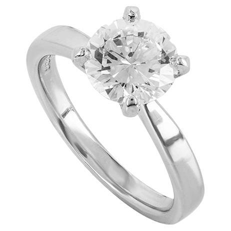 GIA Certified Platinum Round Brilliant Cut Diamond Engagement Ring 1.51 Carat For Sale
