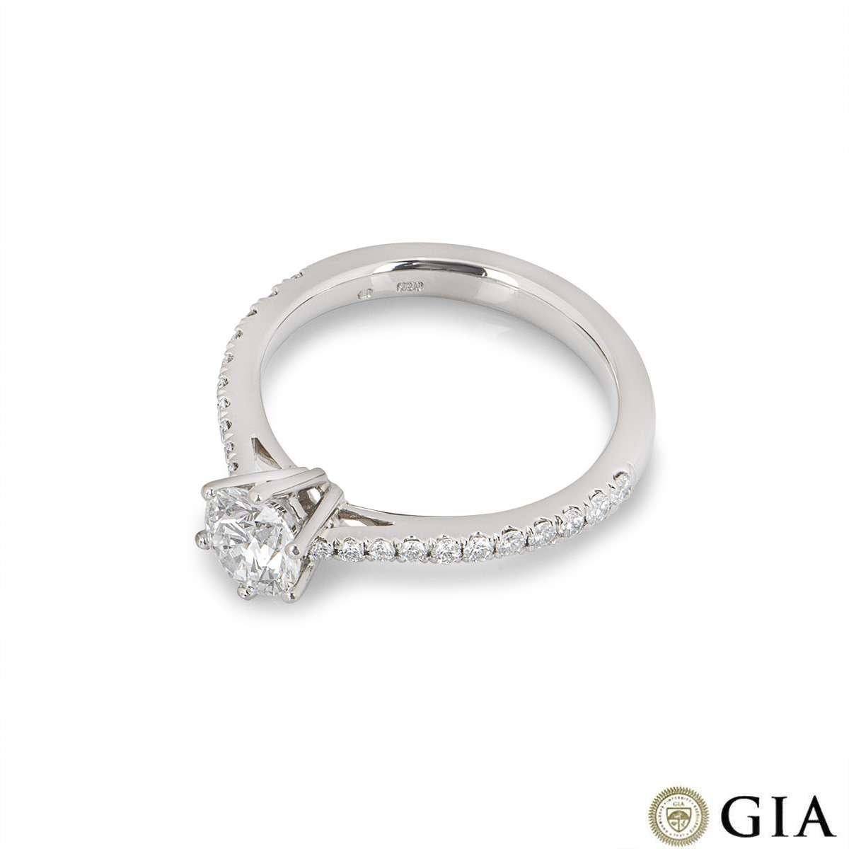 GIA Certified Platinum Round Brilliant Cut Diamond Ring 0.64ct F/VS1 XXX In Excellent Condition For Sale In London, GB