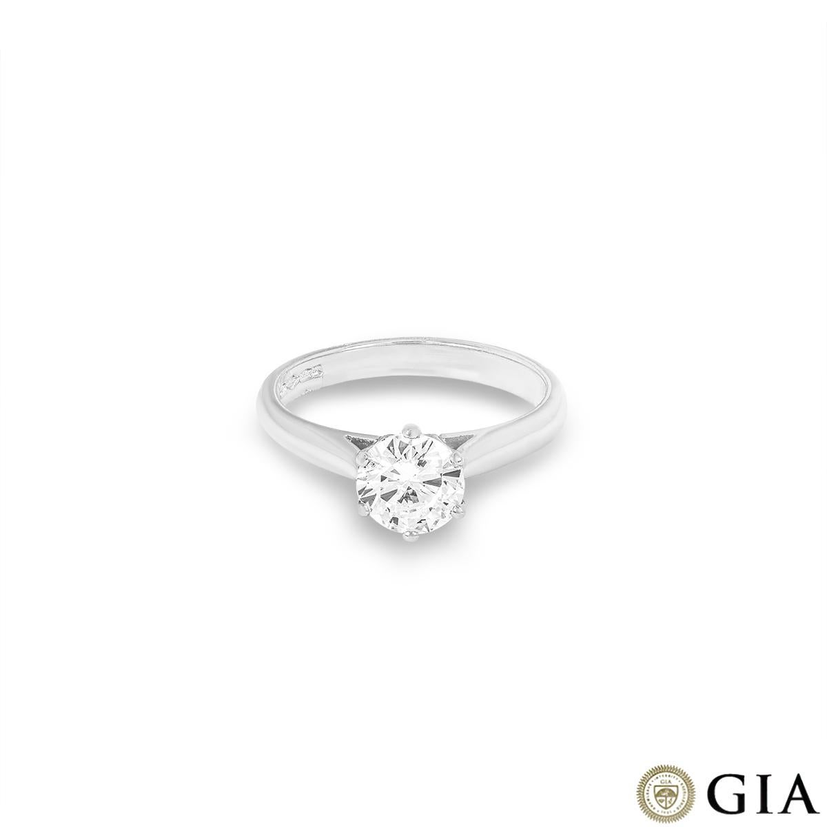 Round Cut GIA Certified Platinum Round Brilliant Cut Diamond Ring 1.00ct D/IF For Sale
