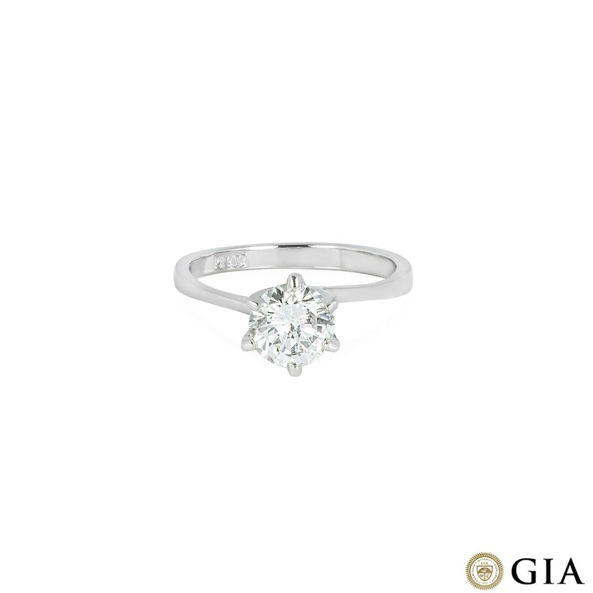 Round Cut GIA Certified Platinum Round Brilliant Cut Diamond Ring 1.08ct I/SI2 For Sale