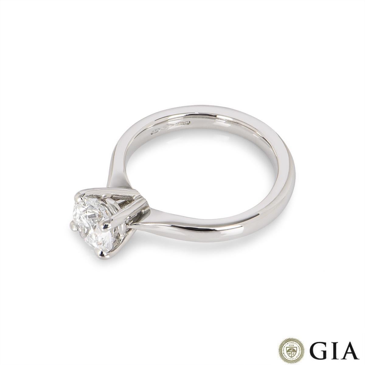 Women's GIA Certified Platinum Round Brilliant Cut Diamond Ring 1.13ct E/VS1 For Sale