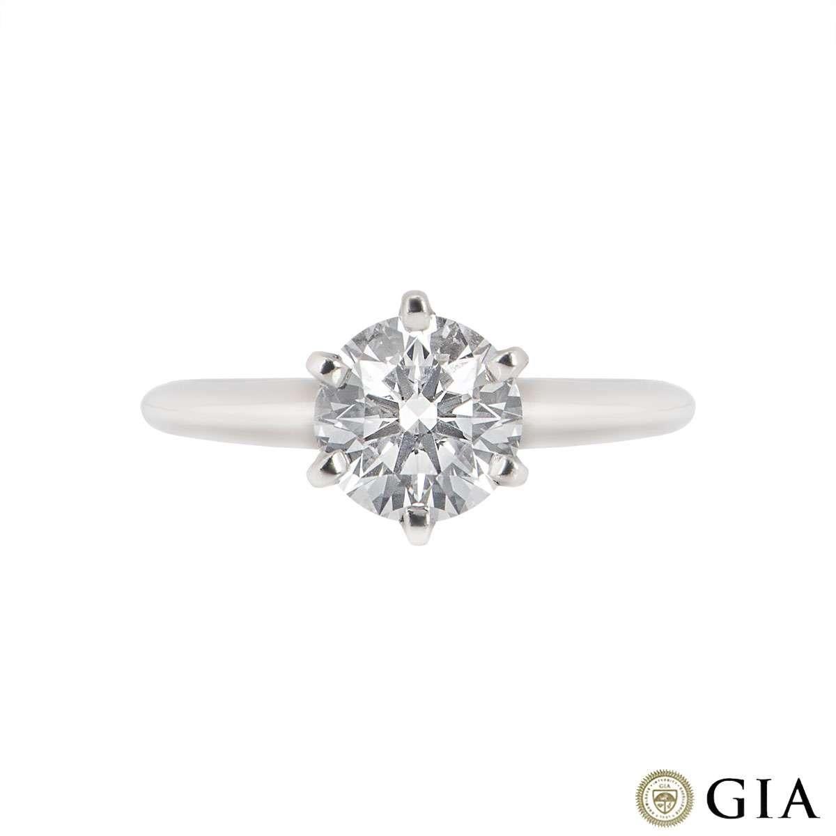 Round Cut GIA Cert Platinum Round Brilliant Cut Diamond Engagement Ring 1.15 Carat D/VVS2