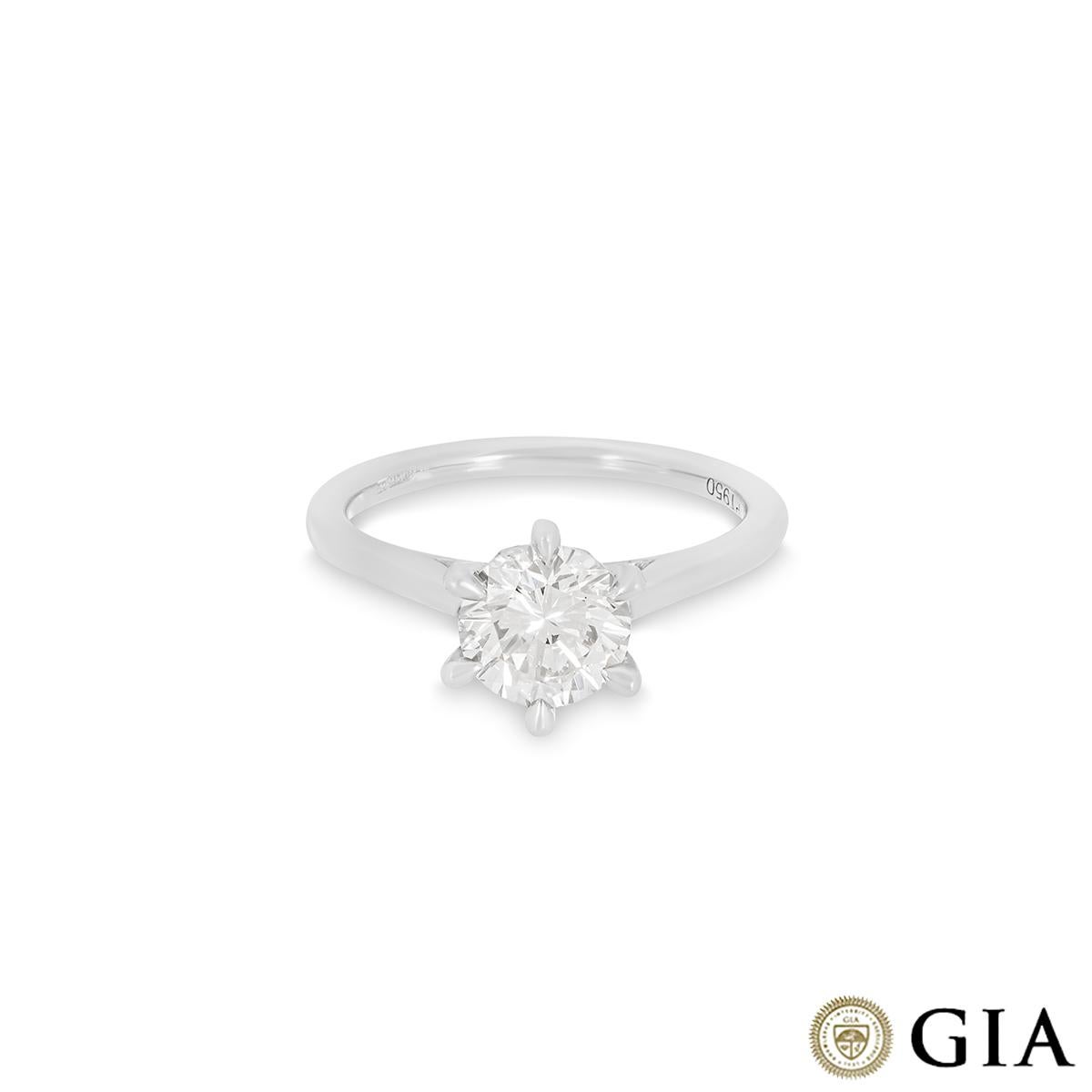 GIA-zertifizierter Platinring mit rundem Diamanten im Brillantschliff 1,32 Karat K/SI2 (Rundschliff) im Angebot