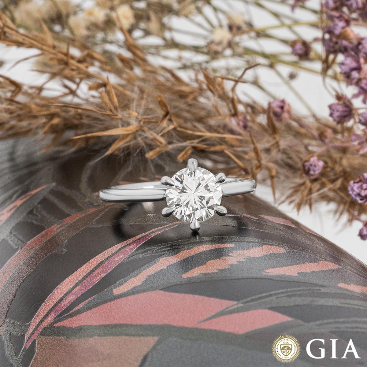 GIA Certified Platinum Round Brilliant Cut Diamond Ring 1.32ct K/SI2 For Sale 2