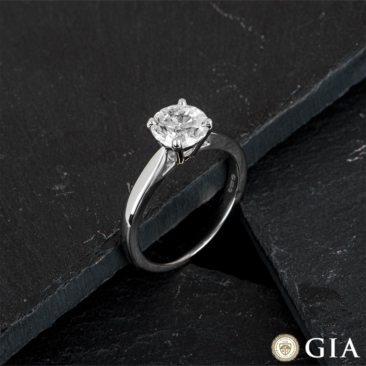 Women's GIA Certified Platinum Round Brilliant Cut Diamond Ring 1.77ct E/VS1 For Sale