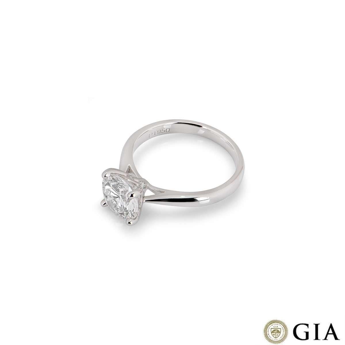 Round Cut GIA Certified Platinum Round Brilliant Cut Diamond Ring 2.03 Carat E/VS2 For Sale