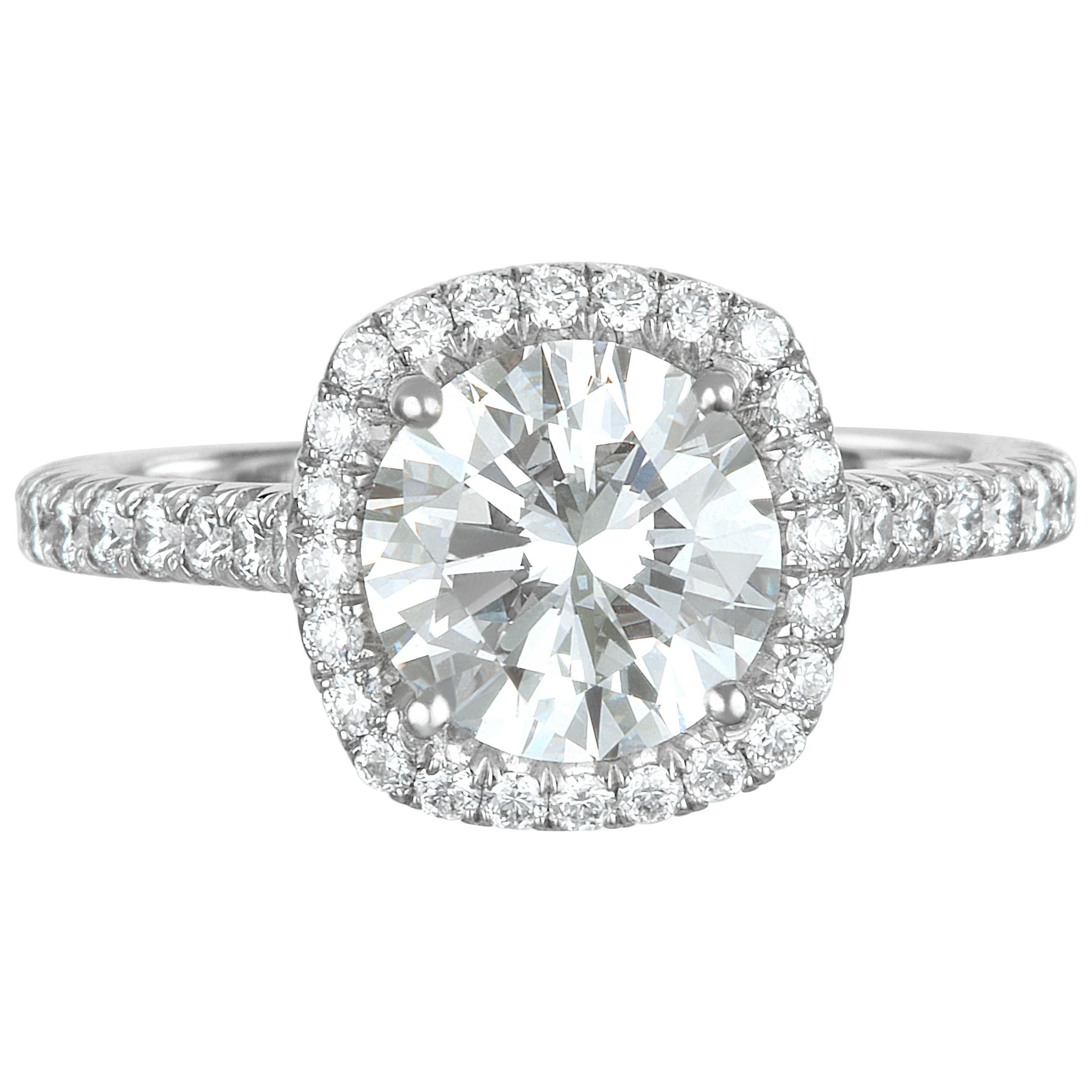 GIA Certified Platinum Round Diamond Engagement Ring with Micro Pavé Halo For Sale