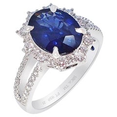 GIA Certified Platinum Sapphire Ring, 2.34 Ct Unheated Blue Ceylon Sapphire