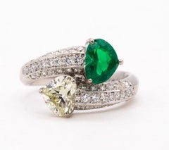 Gia Certified Platinum Toi Et Moi Ring with 2.81 Ctw Colombian Emerald & Diamond