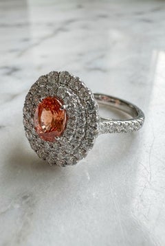 GIA-Certified Platinum with Pink-Orange Sapphire and Diamond Ring