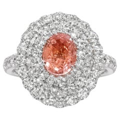 GIA-Certified Platinum with Pink-Orange Sapphire and Diamond Ring