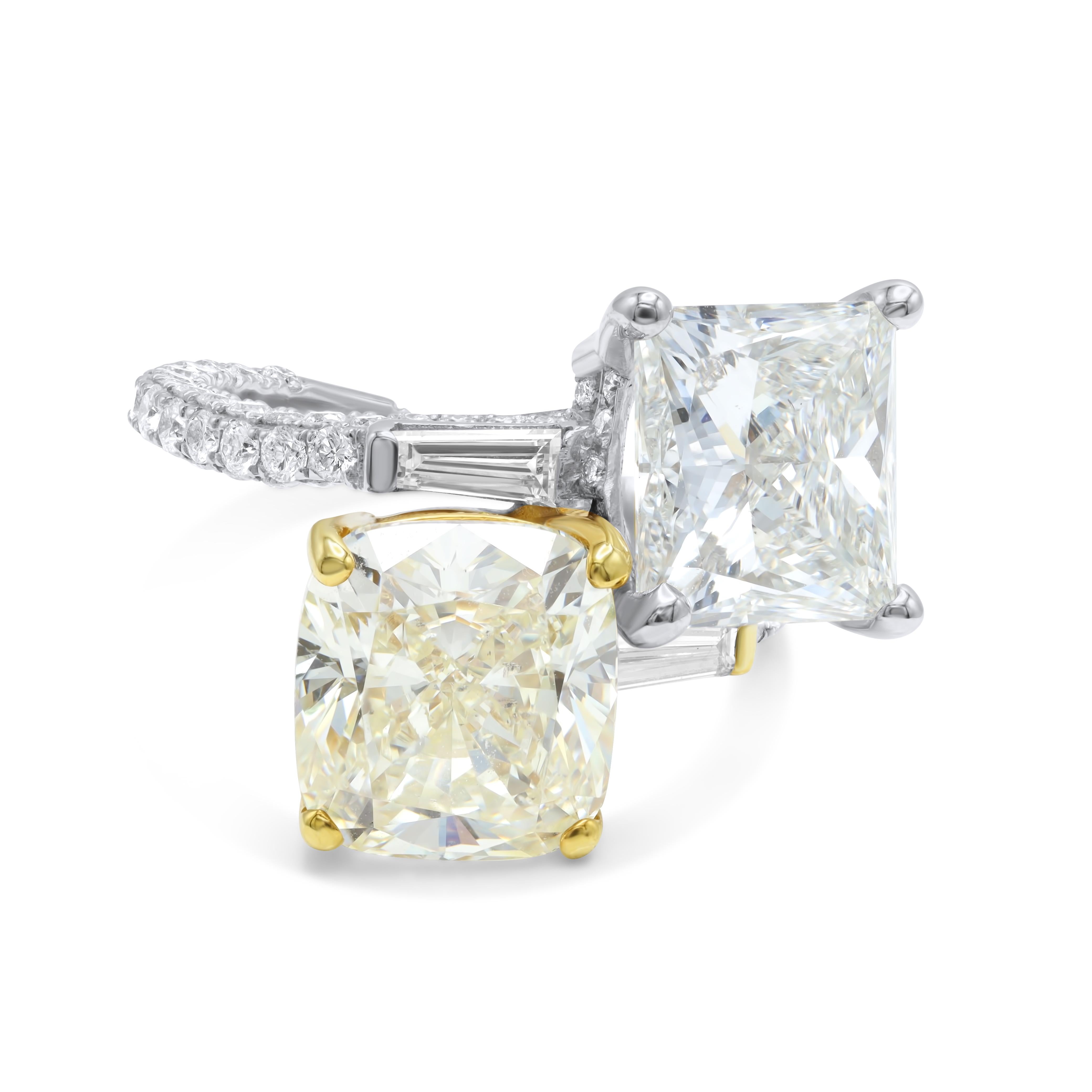 Modern Diana M. Princess Cut 4.01ct I SI1 and 5.24ct Yellow Diamond Cocktail Ring  For Sale