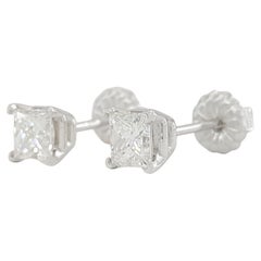 GIA Certified Princess Brilliant Cut Diamond 18K White Gold Stud Earrings