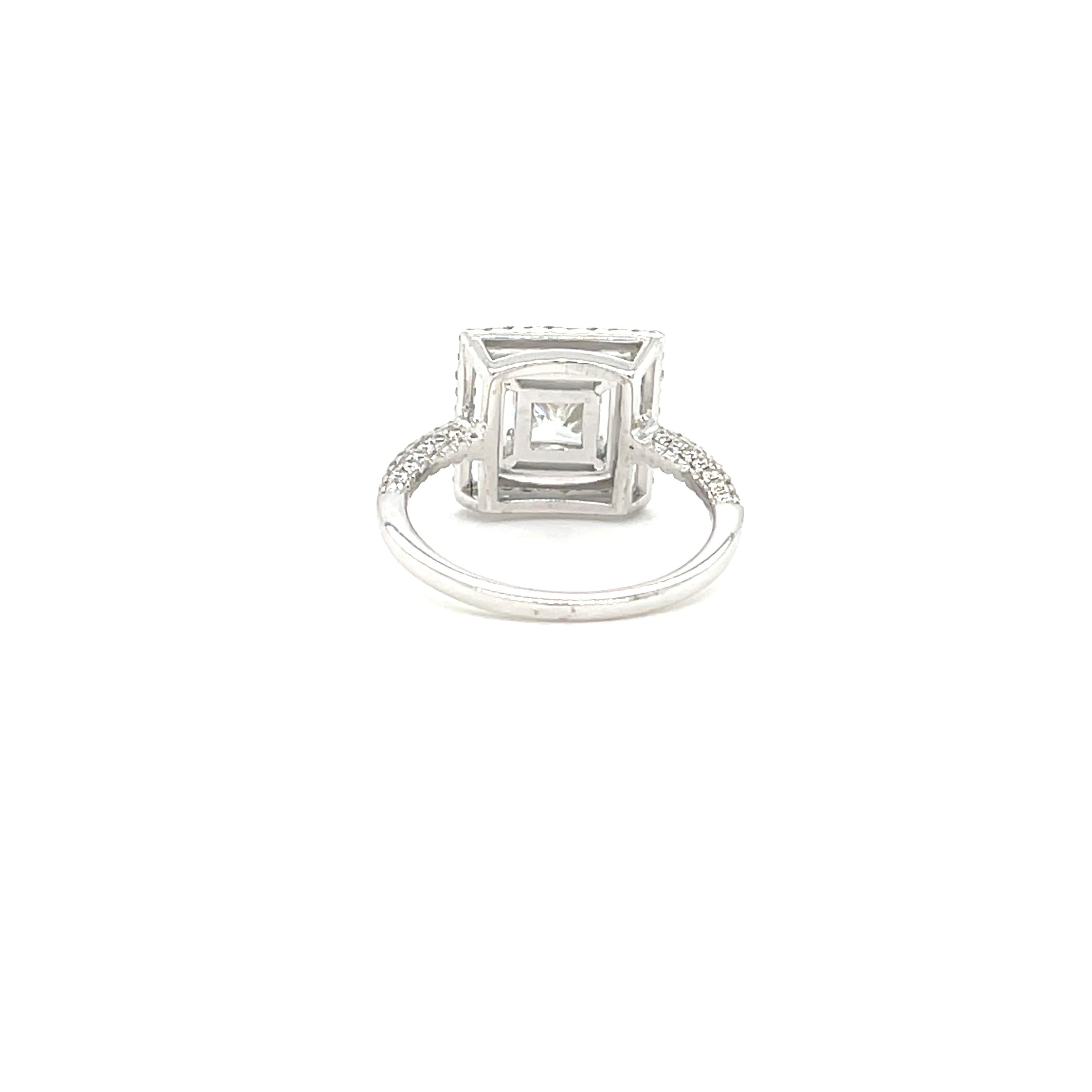 Contemporary GIA Certified Princess Cut 1.01 Carat F VVS2 Diamond Ring in 18K White Gold For Sale