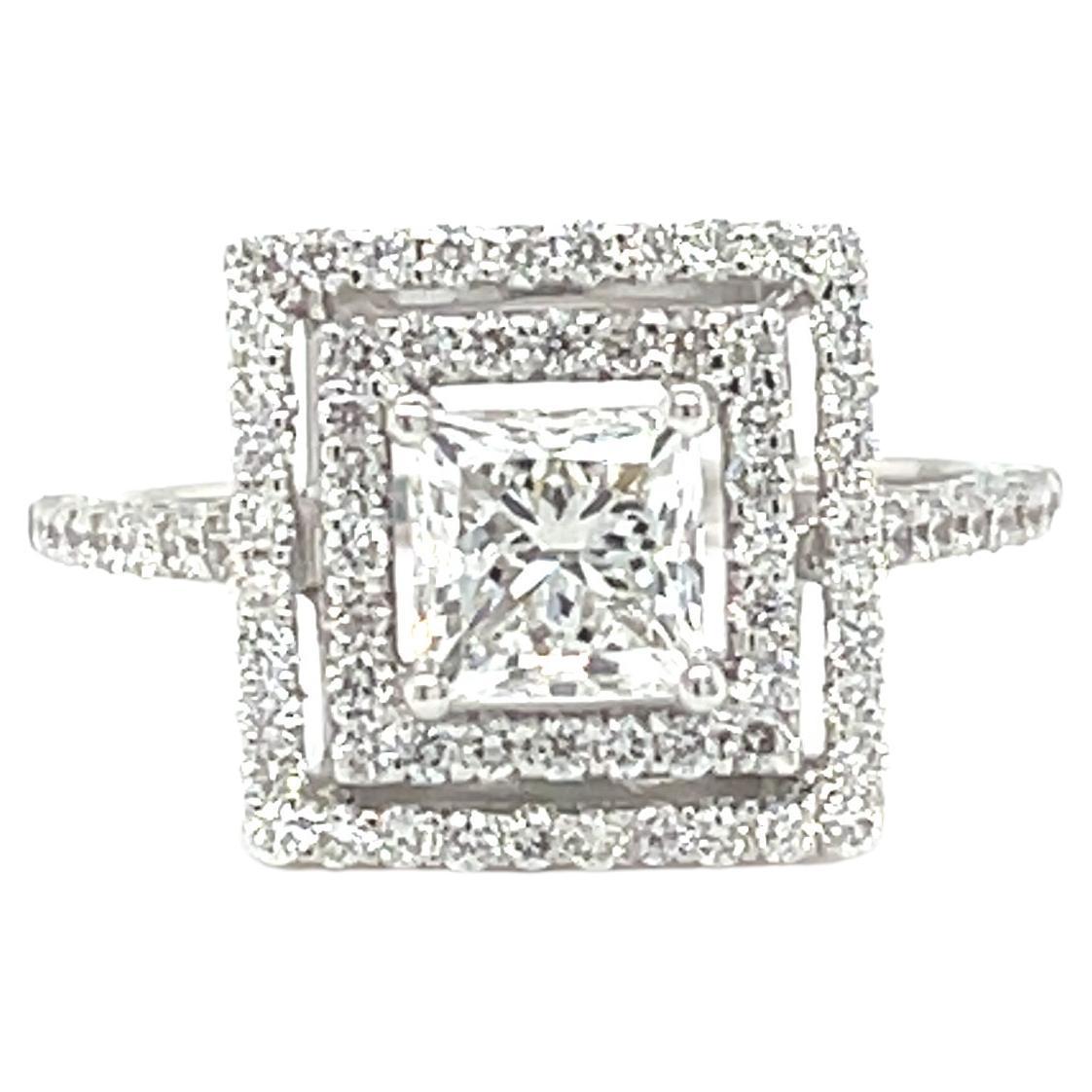GIA Certified Princess Cut 1.01 Carat F VVS2 Diamond Ring in 18K White Gold For Sale
