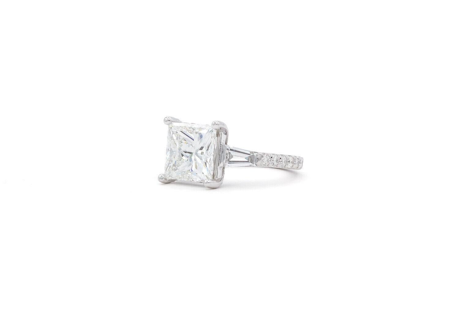 Contemporary GIA Certified Princess Cut Diamond & 14k White Gold Engagement Ring 3.75ctw F/IF For Sale