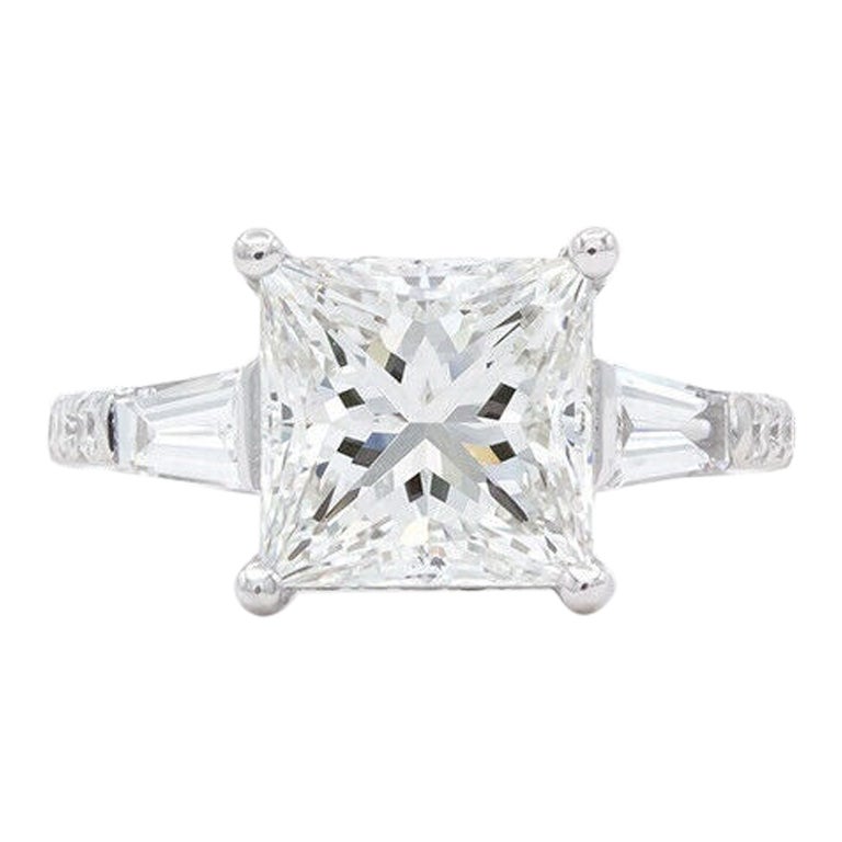 Verlobungsring, GIA-zertifizierter Diamant im Prinzessinnenschliff & 14k Weißgold 3,75ctw F/IF