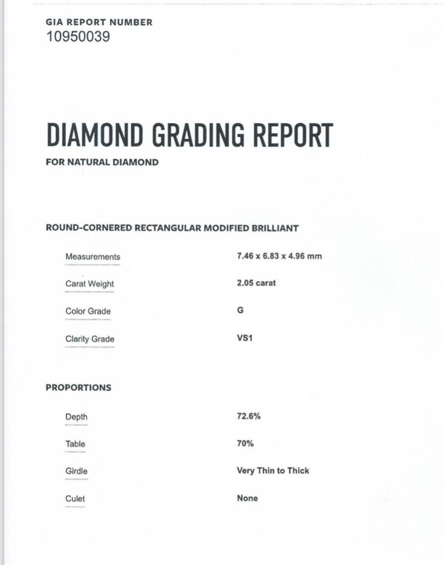 Women's GIA Certified Princess Cut Diamond 2.05 Carat Set in Platinum Princess Cut Mount For Sale