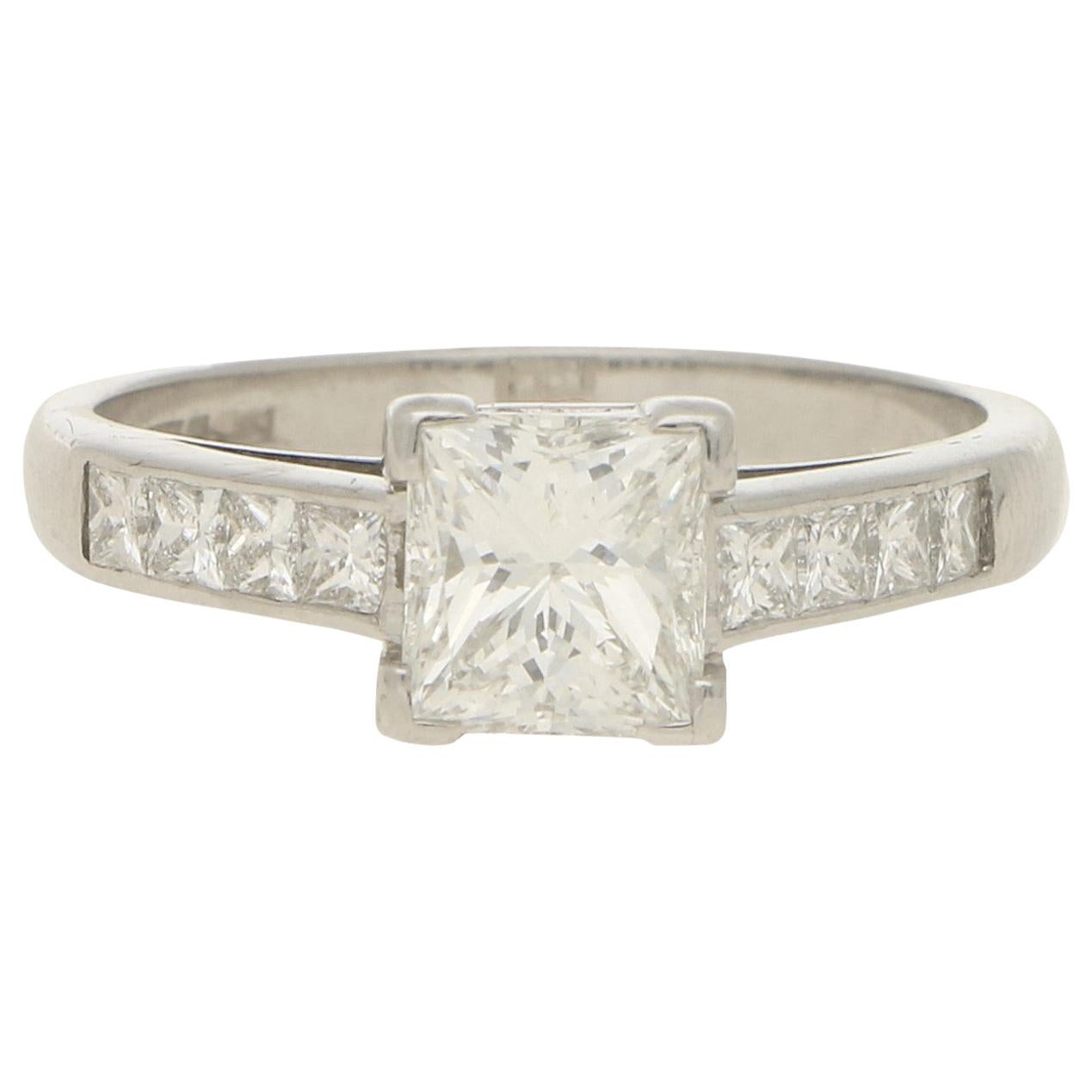 GIA Certified Princess Cut Diamond Engagement Ring Set in Platinum