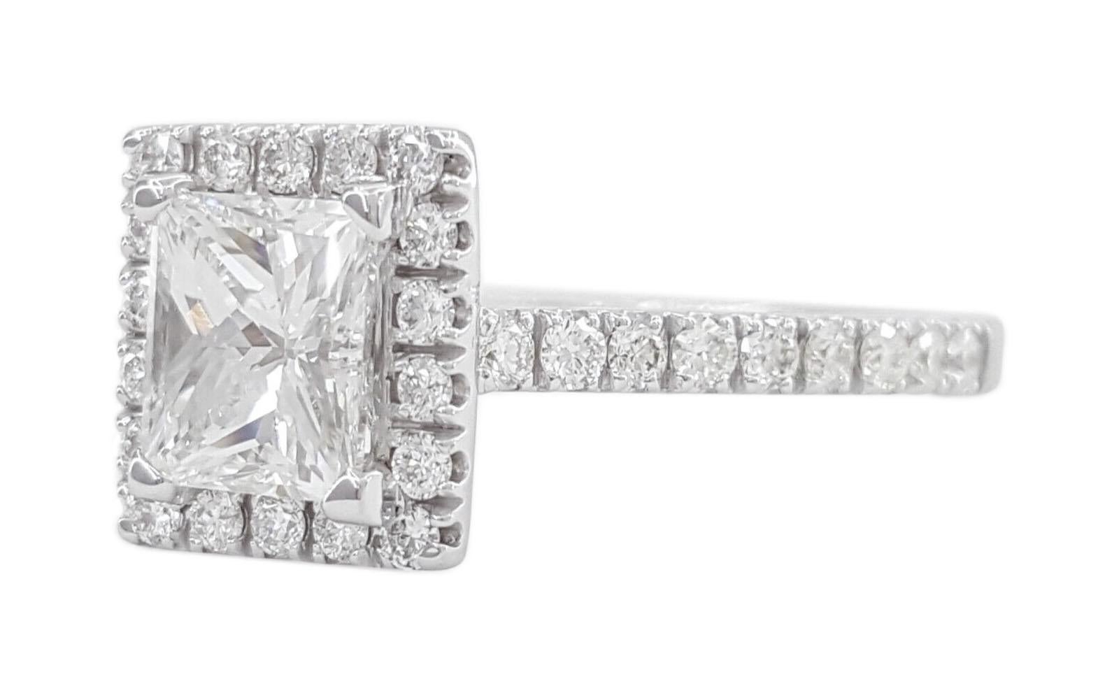 Princess Cut Diamond Halo Engagement Ring with GIA Report.  

