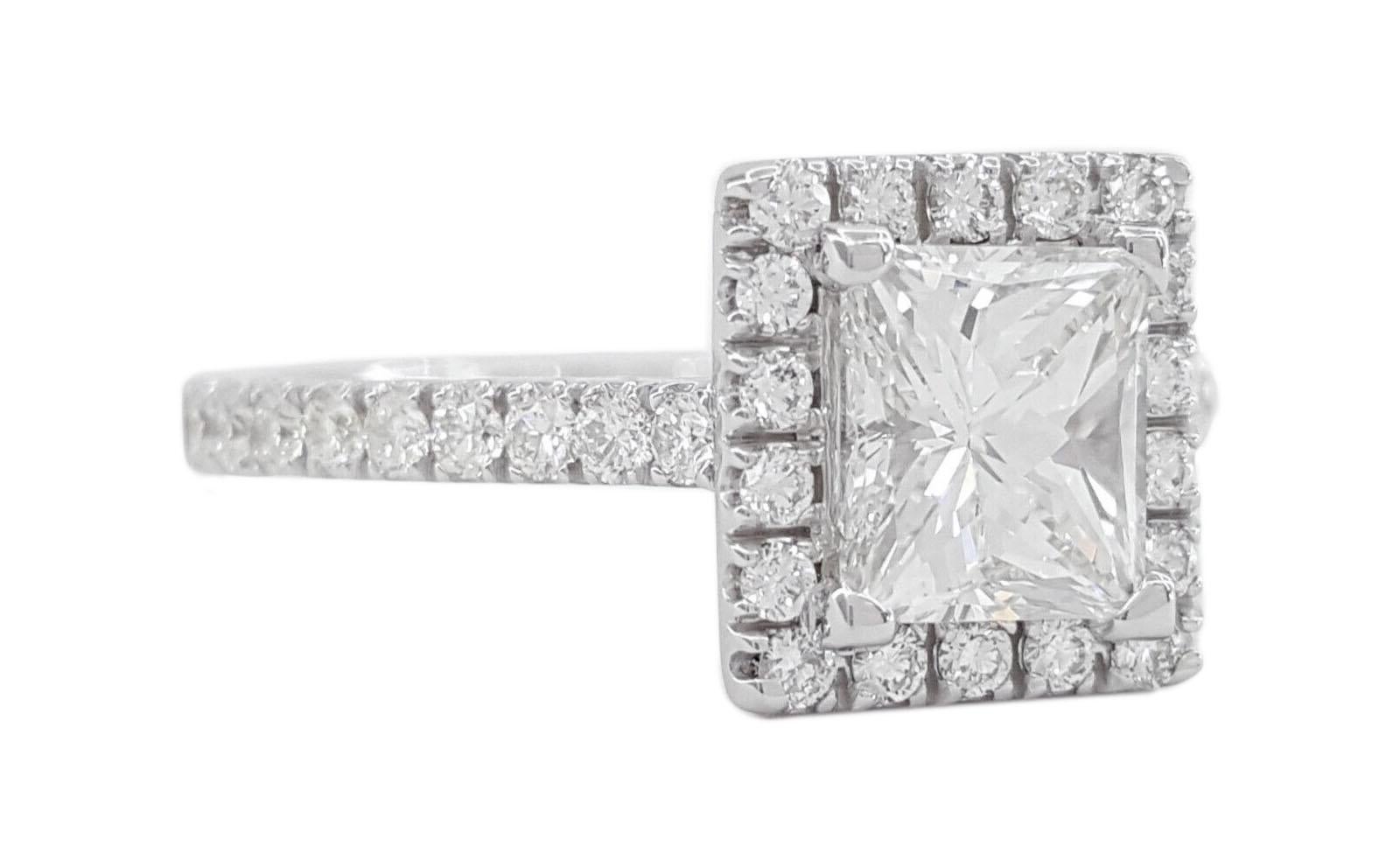 GIA Certified Princess Cut Diamond Halo Engagement Ring  In Excellent Condition For Sale In Rome, IT