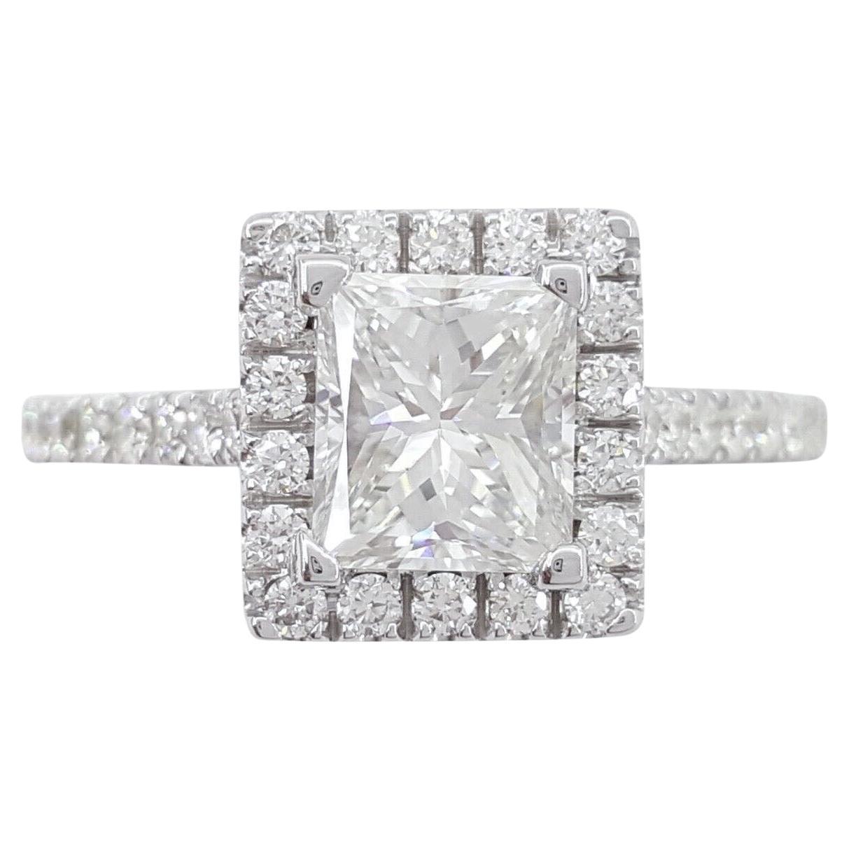 GIA Certified Princess Cut Diamond Halo Engagement Ring 