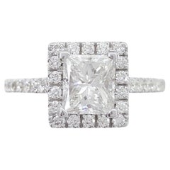 Used GIA Certified Princess Cut Diamond Halo Engagement Ring 