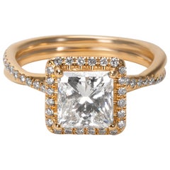 GIA Certified Princess Cut Diamond Halo Engagement Ring in 14K Gold