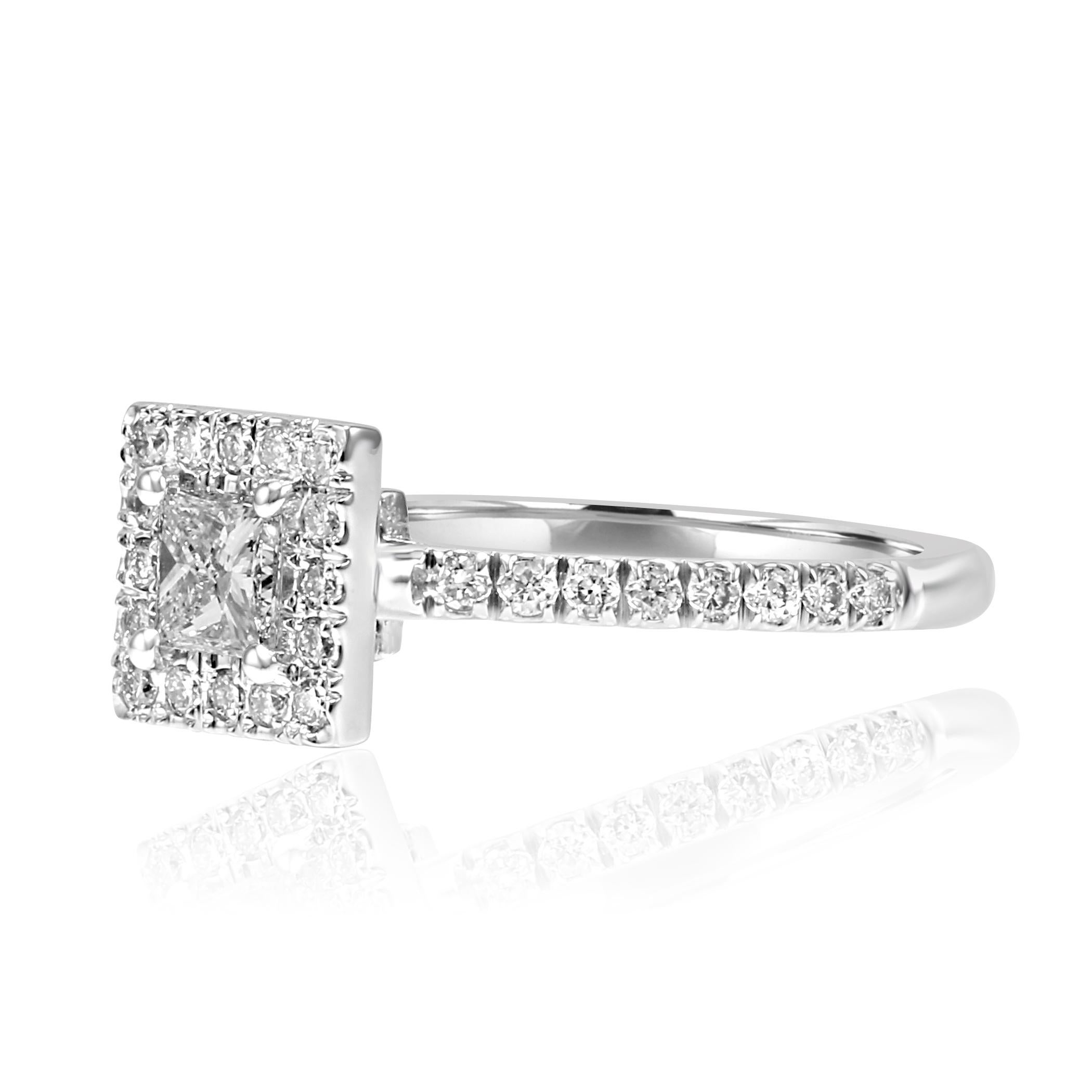 Modern GIA Certified Princess Cut Diamond Halo White Gold Bridal Engagement Ring