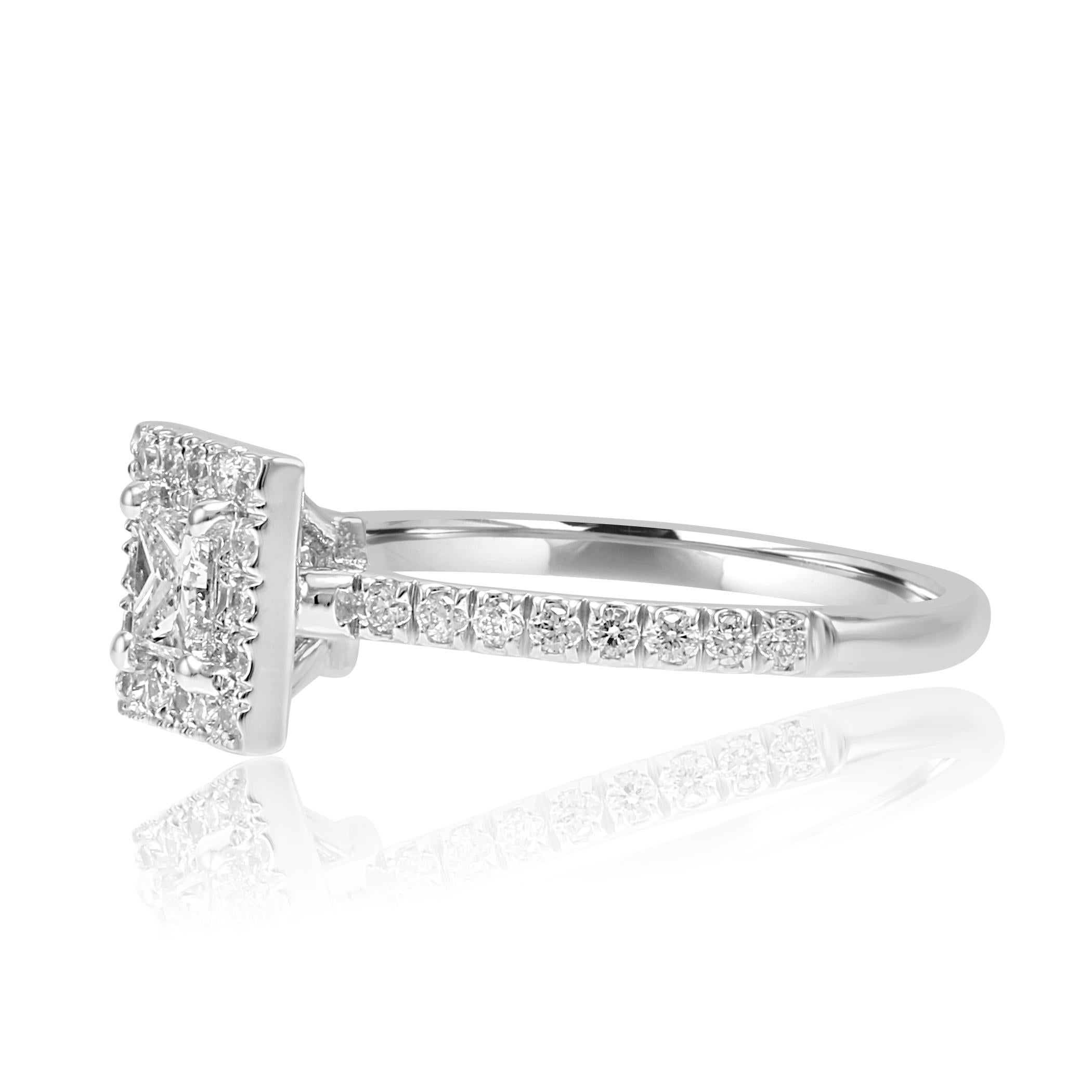 GIA Certified Princess Cut Diamond Halo White Gold Bridal Engagement Ring In New Condition In NEW YORK, NY