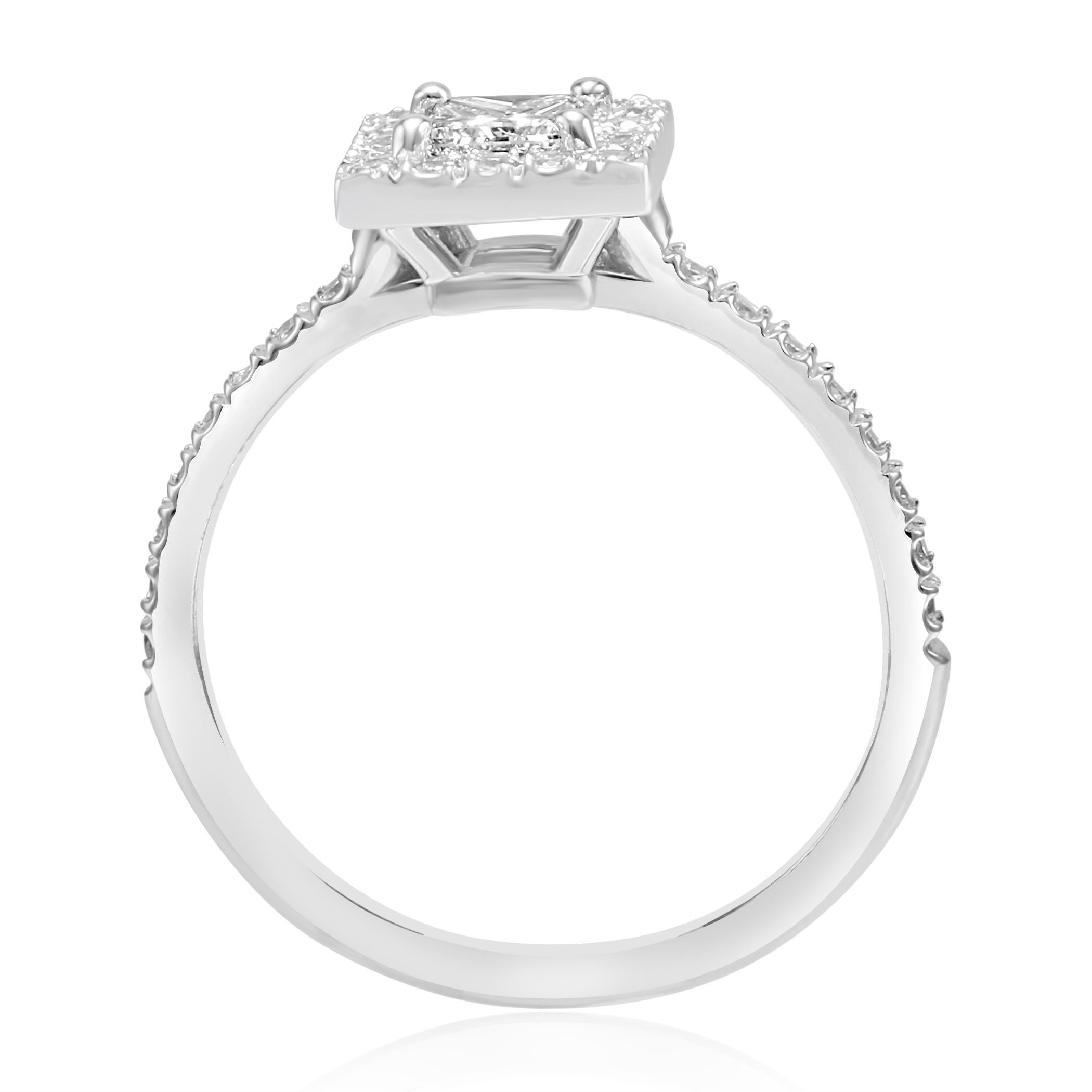 Women's or Men's GIA Certified Princess Cut Diamond Halo White Gold Bridal Engagement Ring