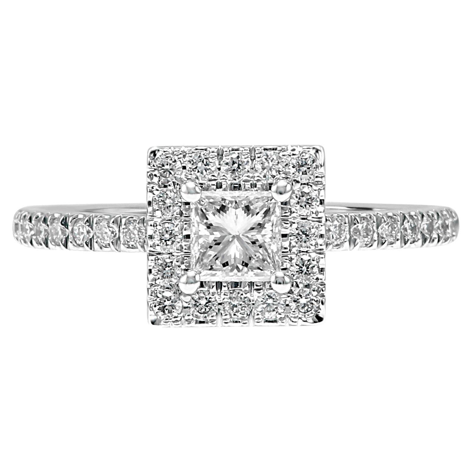 GIA Certified Princess Cut Diamond Halo White Gold Bridal Engagement Ring