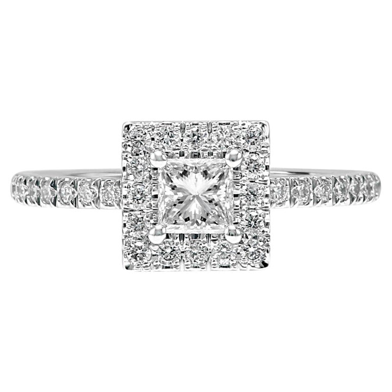 GIA Certified Princess Cut Diamond Halo White Gold Bridal Engagement ...