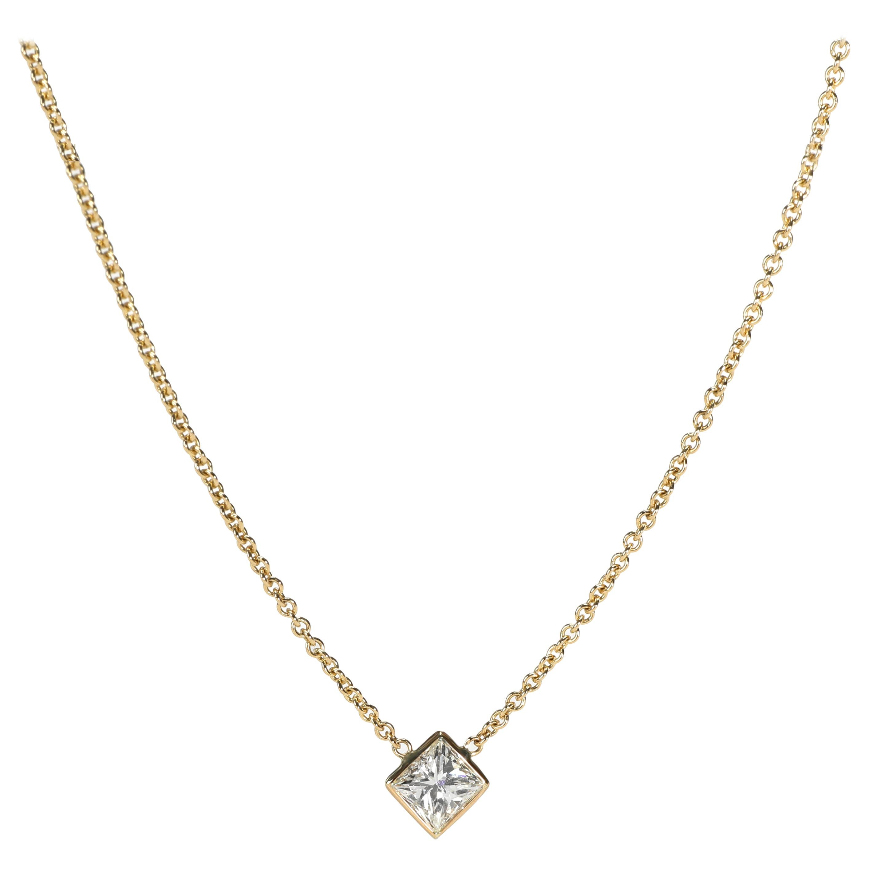 GIA Certified Princess Cut Diamond Handmade Bezel Necklace L SI1 0.71 Carat