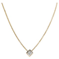 GIA Certified Princess Cut Diamond Handmade Bezel Necklace L SI1 0.71 Carat