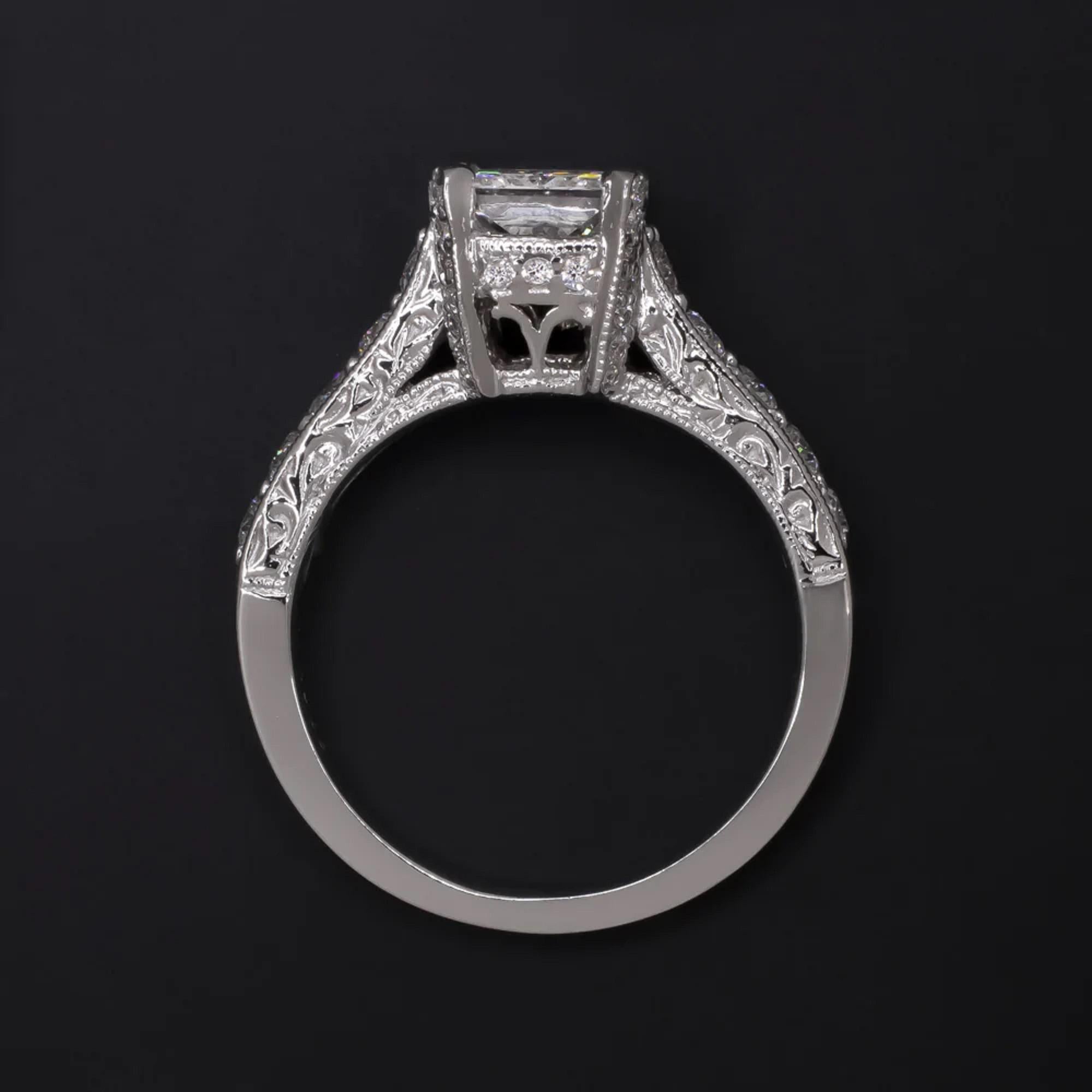 Art Deco GIA Certified Radiant Cut Diamond in a Luxurious 18k White Gold Setting For Sale
