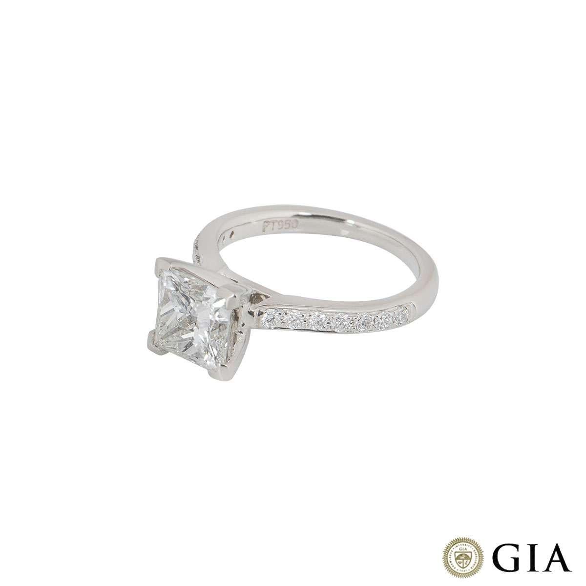 Women's GIA Certified Princess Cut Diamond Ring in Platinum 2.02 Carat