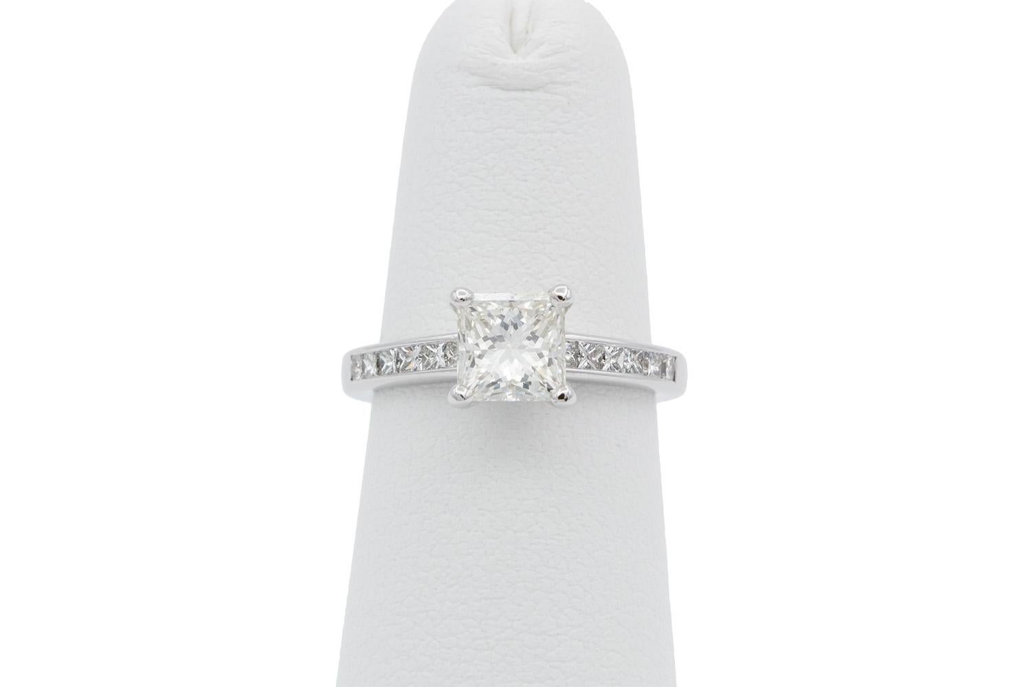 GIA Certified Princess Cut Diamond Solitaire Engagement Ring 1.29ctw J/SI2 For Sale 1