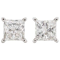 GIA Certified Princess Cut Diamond Stud Earrings 3.42 Carat