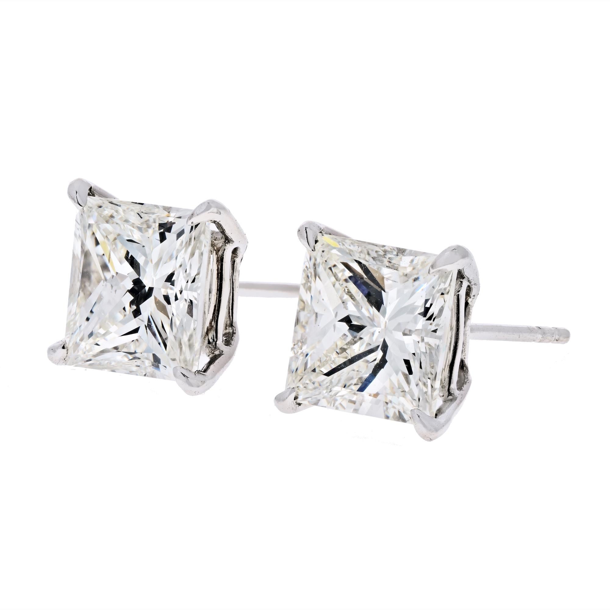 Contemporary GIA Certified Princess Cut Diamond Stud Earrings 5 Carat Platinum Setting