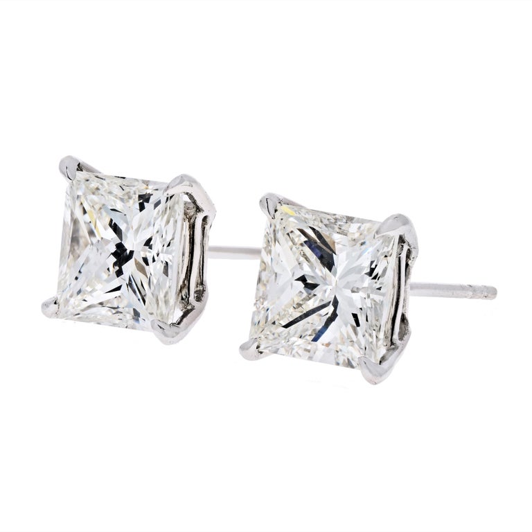 GIA Certified Princess Cut Diamond Stud Earrings 5 Carat Platinum