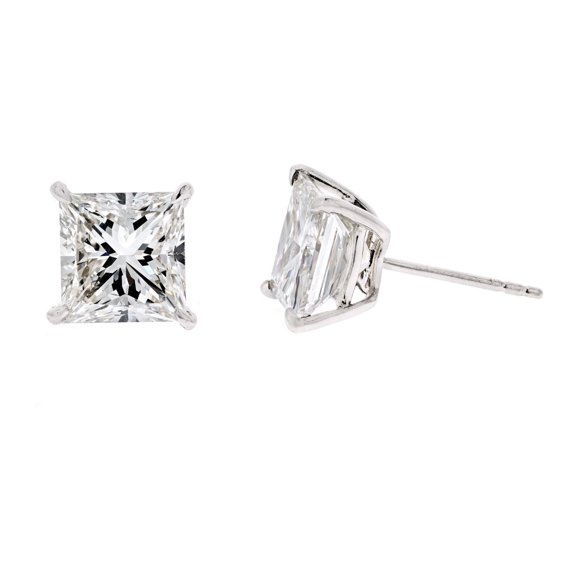 GIA Certified Princess Cut Diamond Stud Earrings 5 Carat Platinum Setting In New Condition In Lakewood, NJ