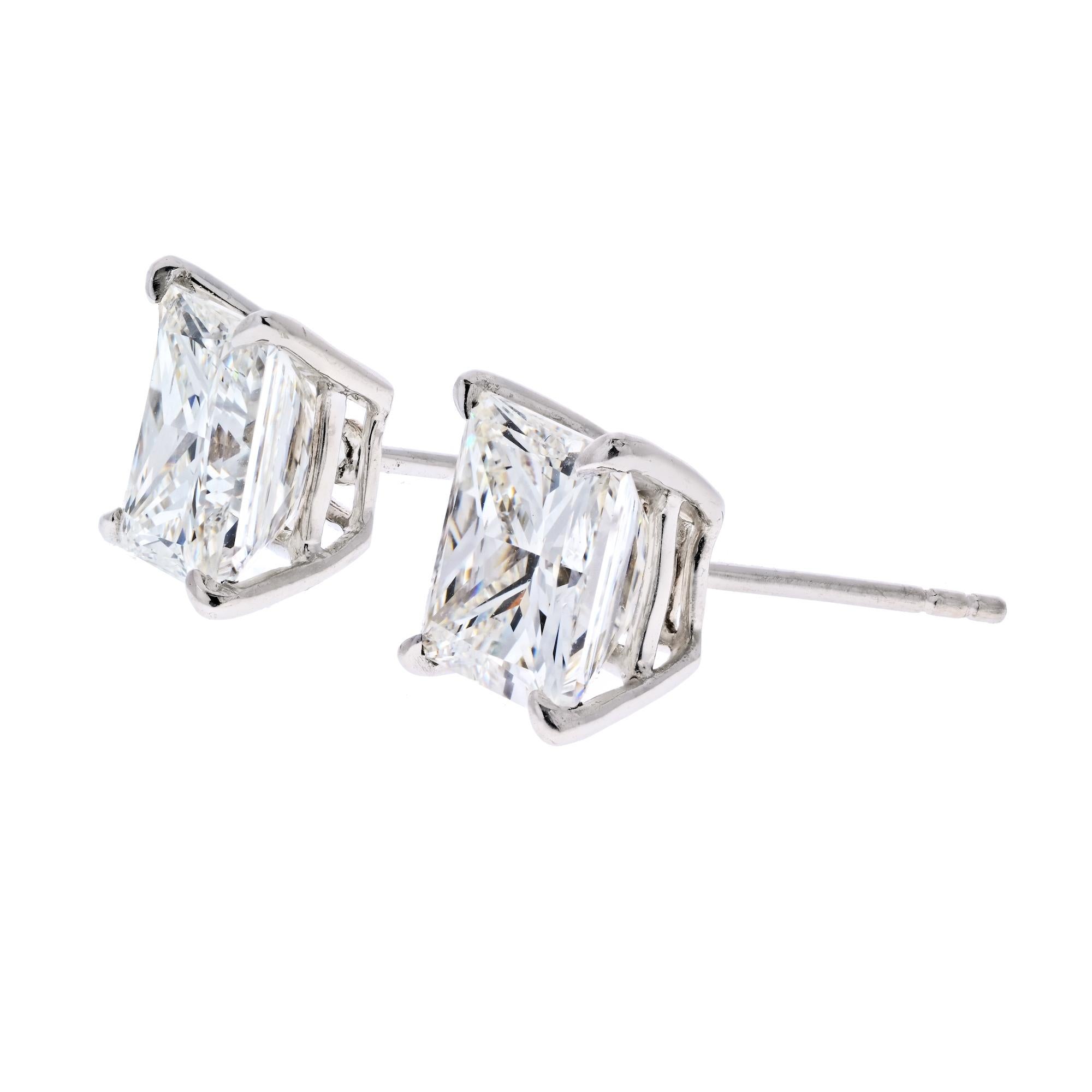 Women's or Men's GIA Certified Princess Cut Diamond Stud Earrings 5 Carat Platinum Setting
