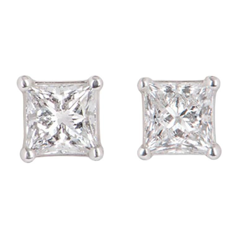 GIA Certified Princess Cut Diamond Stud Earrings Total Carats 1.42 F Color/VS1
