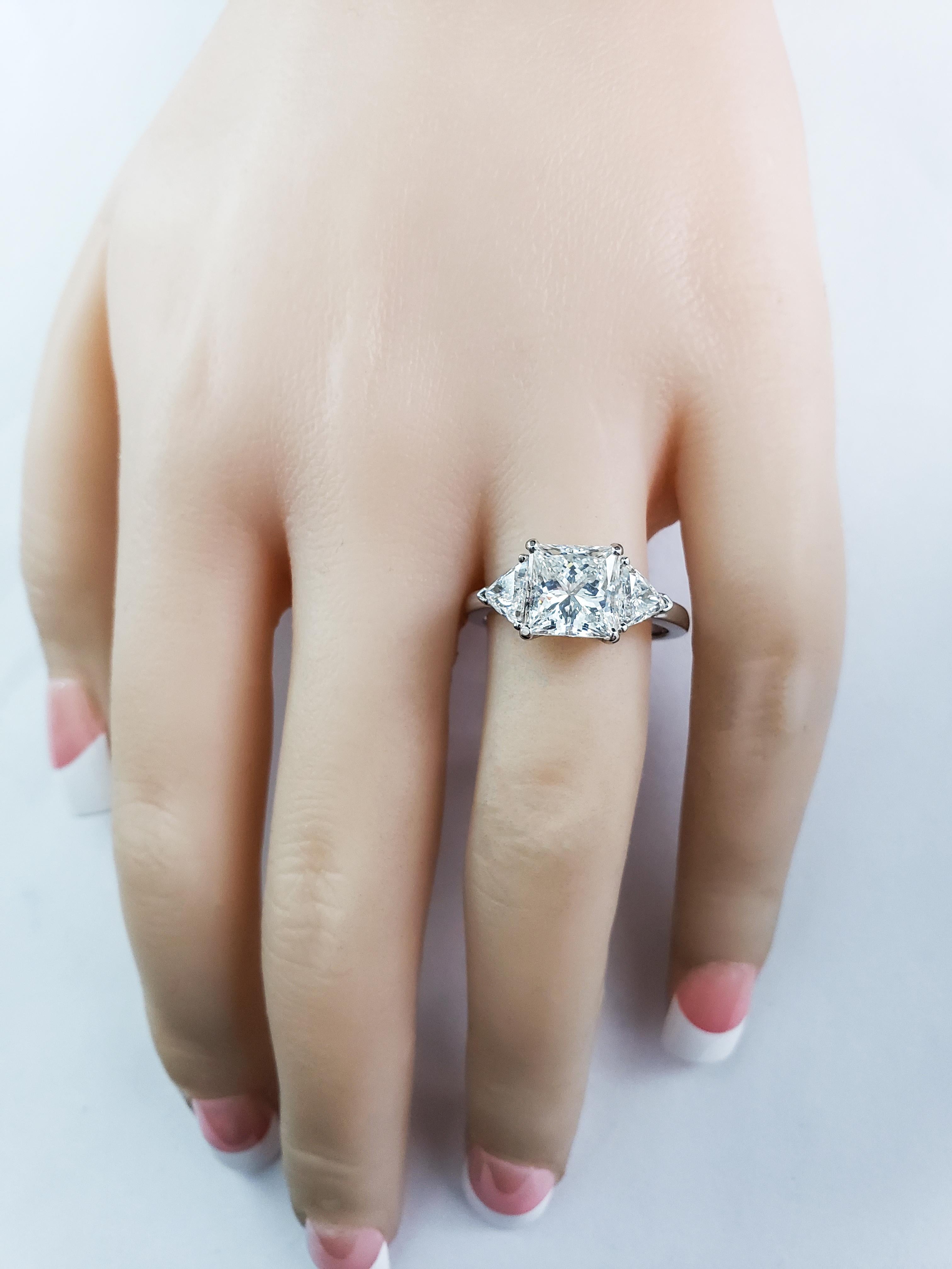 Women's or Men's GIA Certified Princess Cut Diamond Three-Stone Engagement Ring